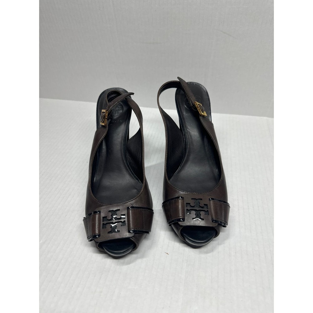 Tory Burch High Heel Dress Sandal Peep‎ Toe Slingback Brown Pump Heel Size 8